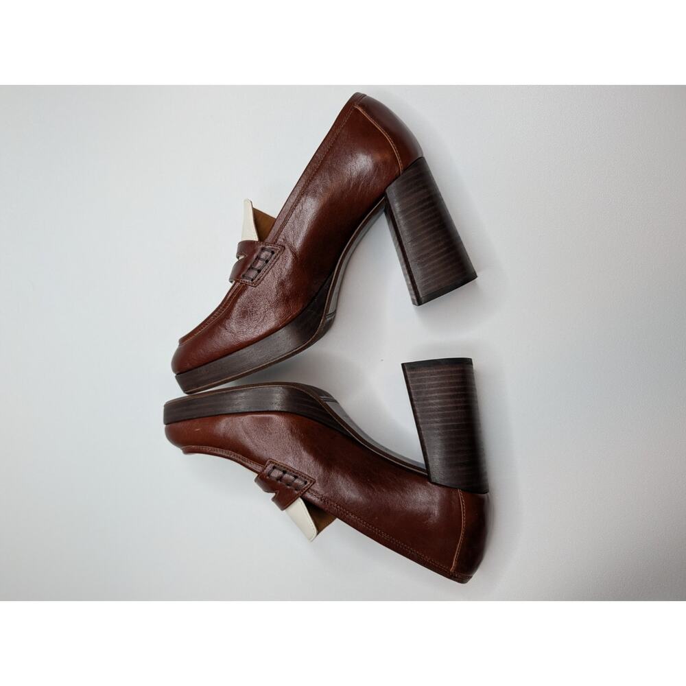 SEZANE Brown White Two Tone Leather Chunky Platform High Heel Jessie Loafers 41 - Picture 9 of 10